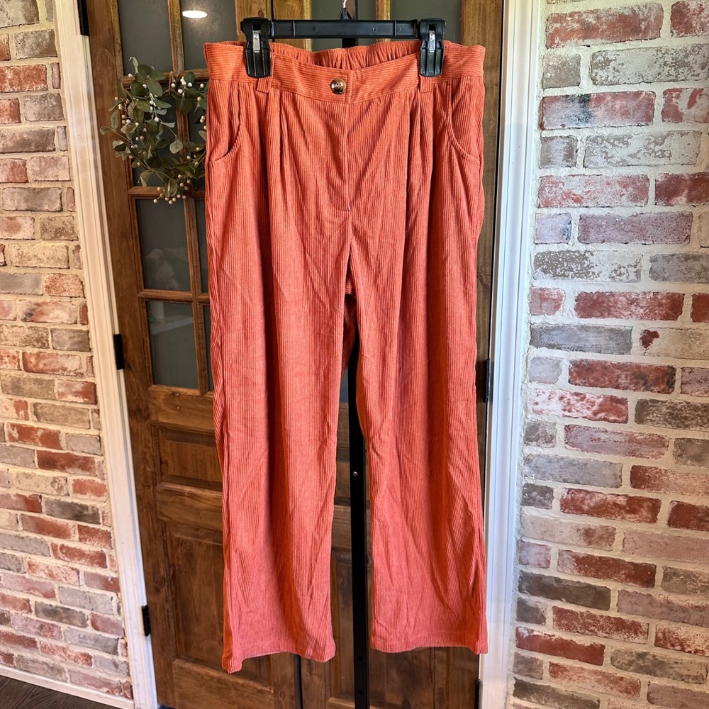 Halara Corduroy Pants Women Orange High Waisted Straight Leg Casual Retro XL NWT